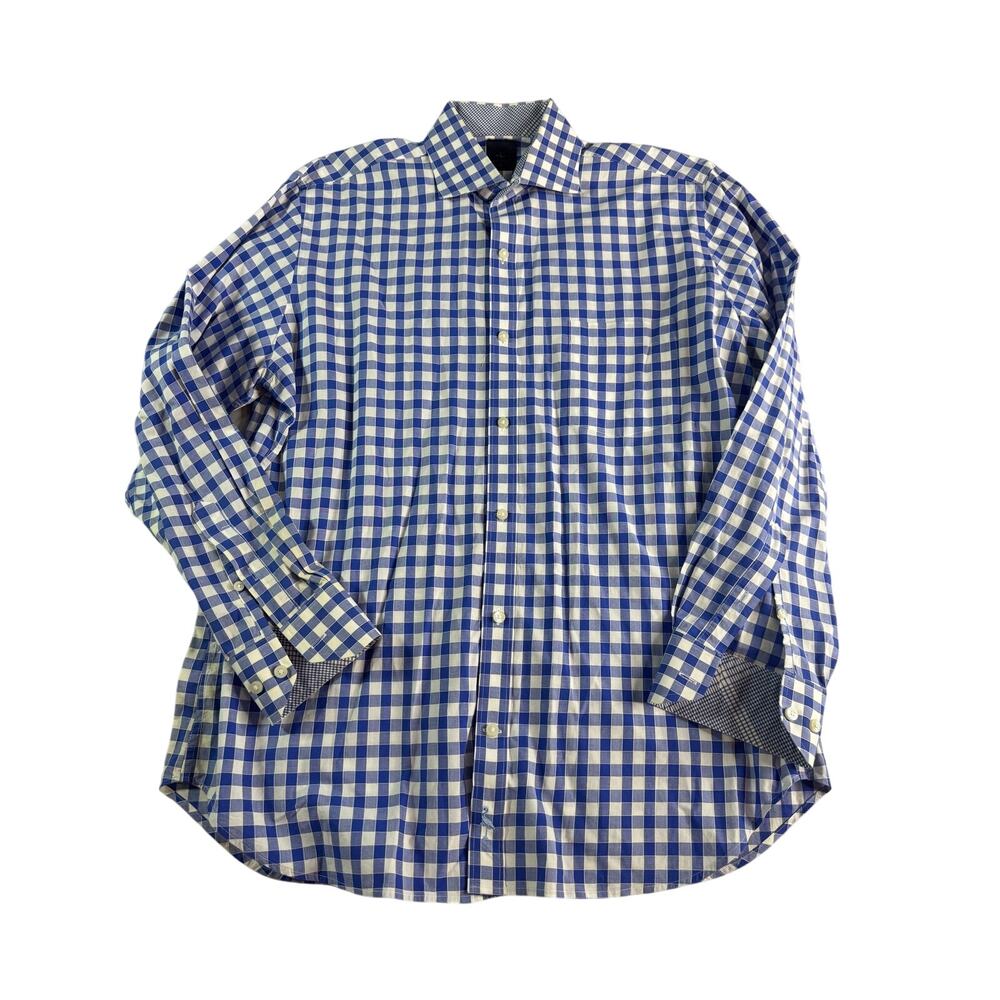 TailorByrd Blue White Buffalo Check Button Front Shirt Mens Large 100% Cotton